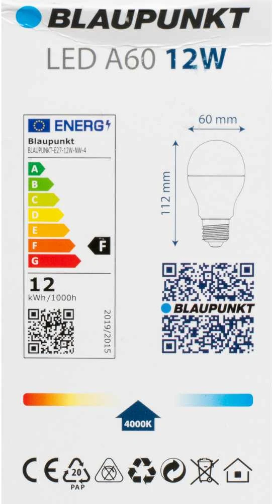 Blaupunkt LED lamp E27 A60 1260lm 12W 4000K 4pcs