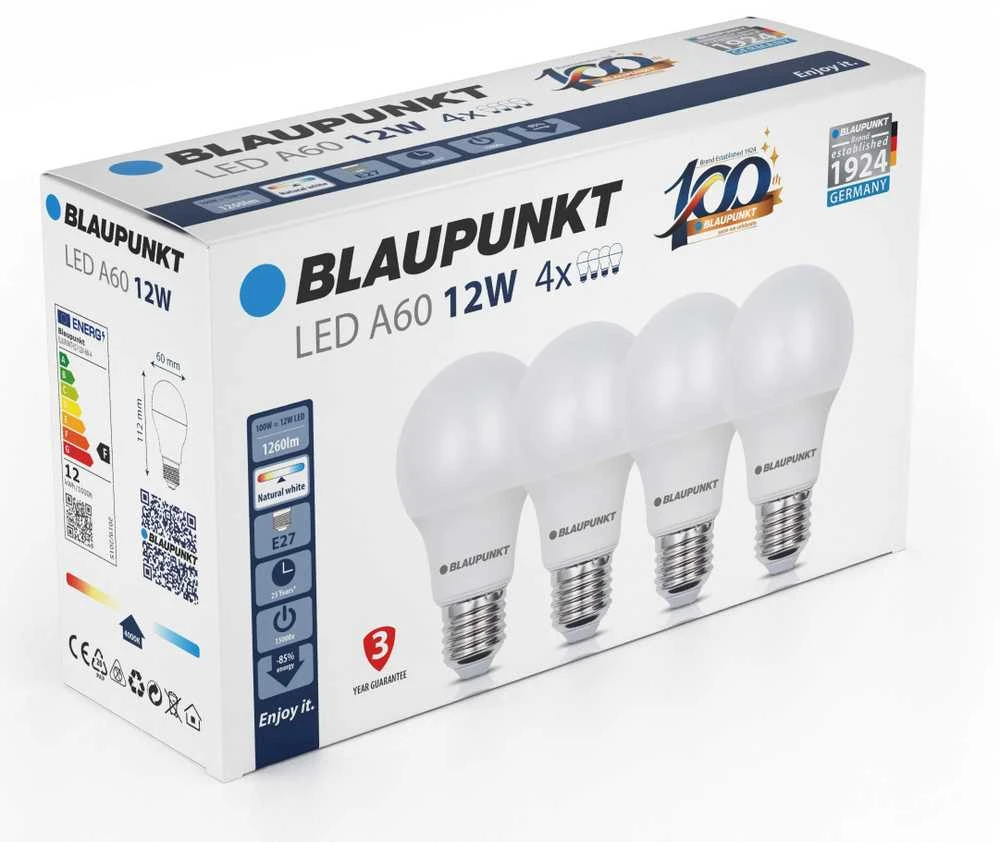 Blaupunkt LED lamp E27 A60 1260lm 12W 4000K 4pcs