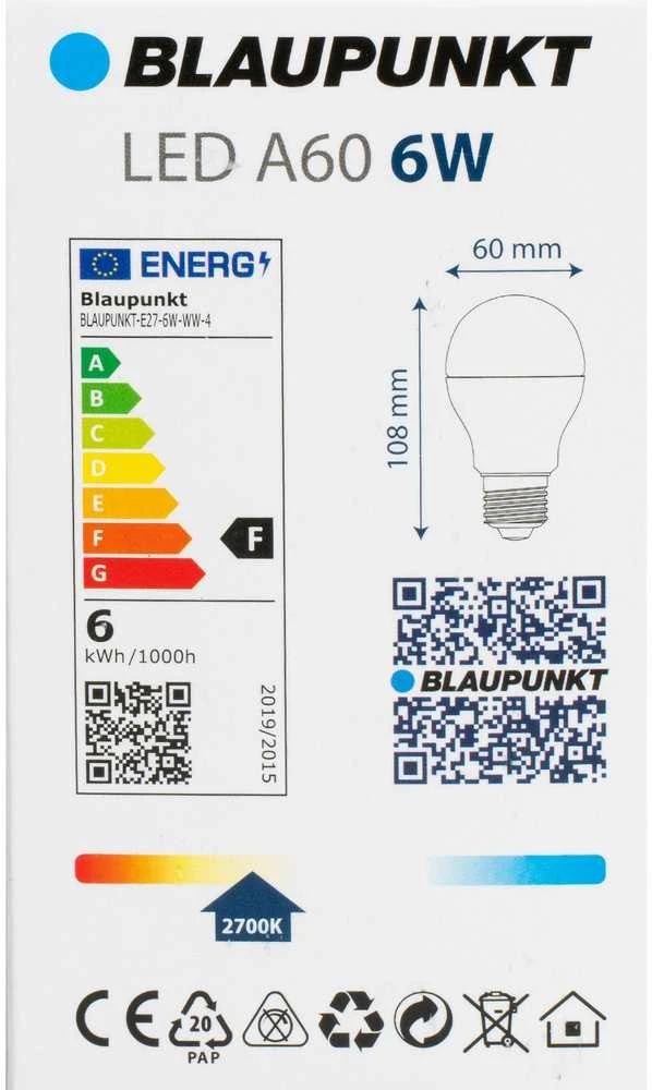 Blaupunkt LED lamp E27 A60 570lm 6W 2700K 4pcs