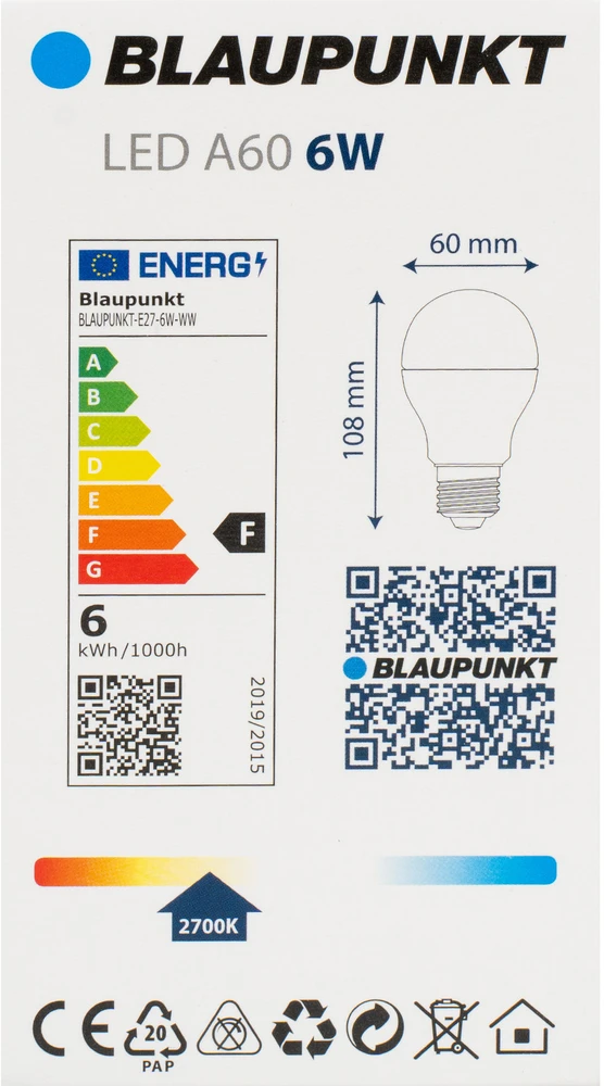 Blaupunkt LED lemputė E27 6W šiltos spalvos