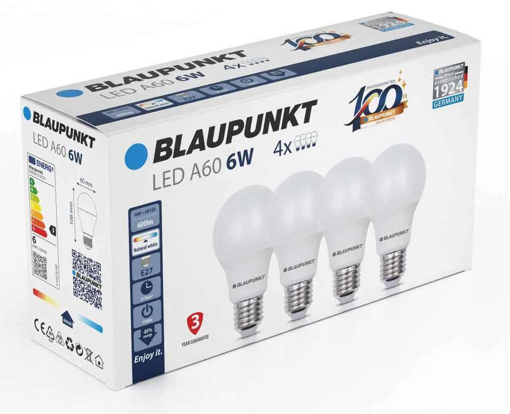 Blaupunkt LED lamp E27 A60 600lm 6W 4000K 4pcs