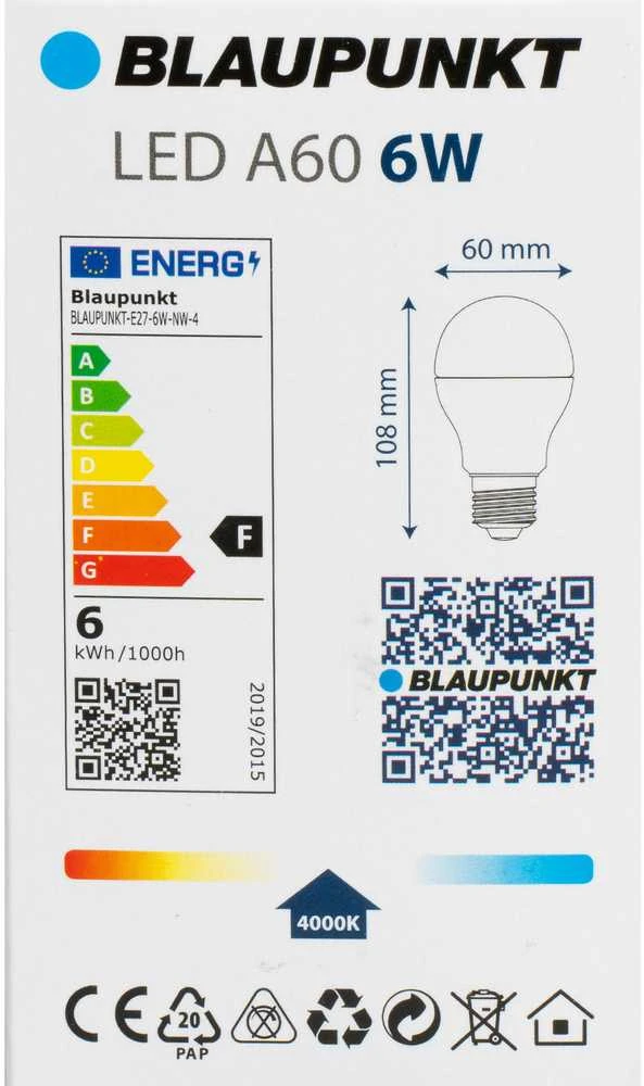 Blaupunkt LED lamp E27 A60 600lm 6W 4000K 4pcs