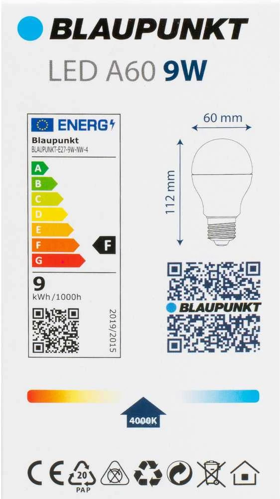 Blaupunkt LED lamp E27 A60 900lm 9W 4000K 4pcs