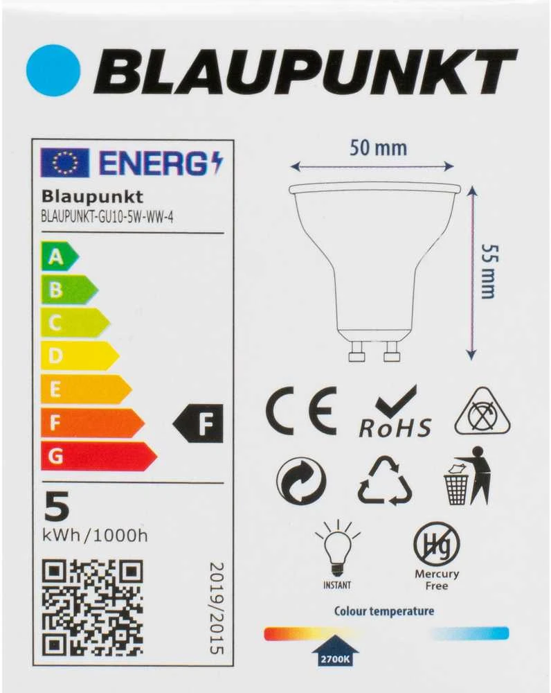 Blaupunkt LED lamp GU10 500lm 2700K, 4pcs | 5 W