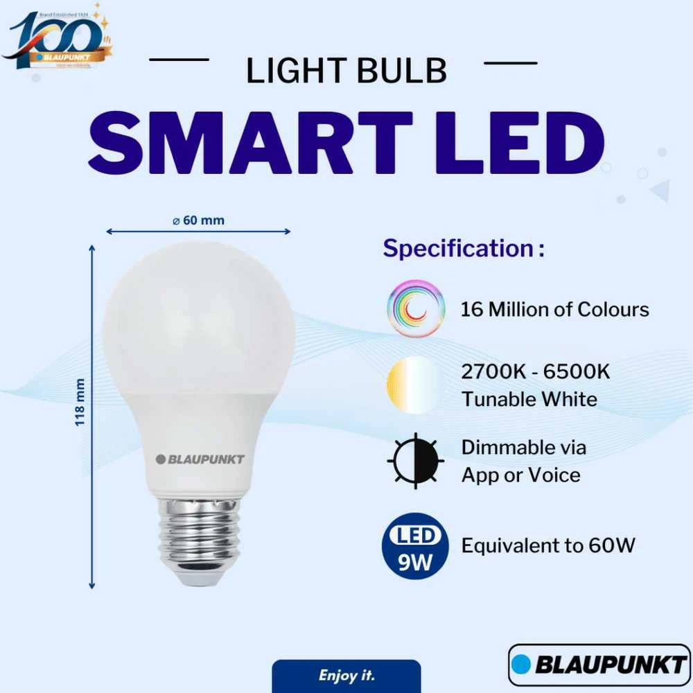 Blaupunkt išmanioji lemputė LED Smart Multicolor E27 A60 900lm 9W 2500-8000K WiFi + Bluetooth Tuya