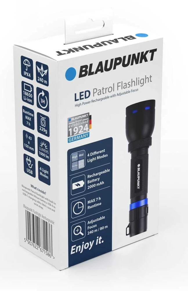 Blaupunkt žibintuvėlis LED Patrol 1000lm IPX4 Natural 10W 4000K