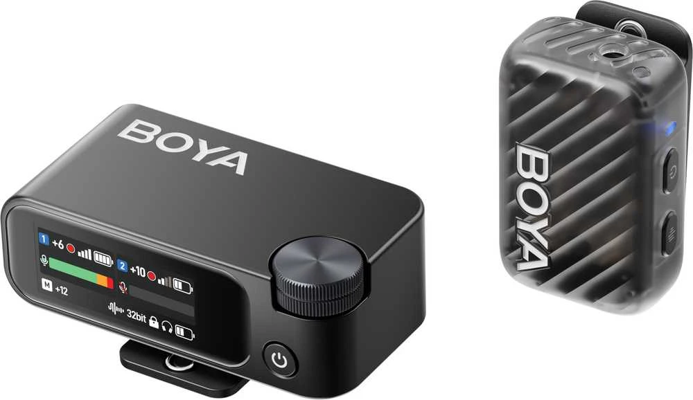 BOYA belaidis ir laidinis mikrofonas BOYAMIC 2-01 2.4GHz, dirbtinio intelekto valdomas triukšmo slopinimas su 2 imtuvais ir 1 siųstuvu (C tipo) Juodas EU