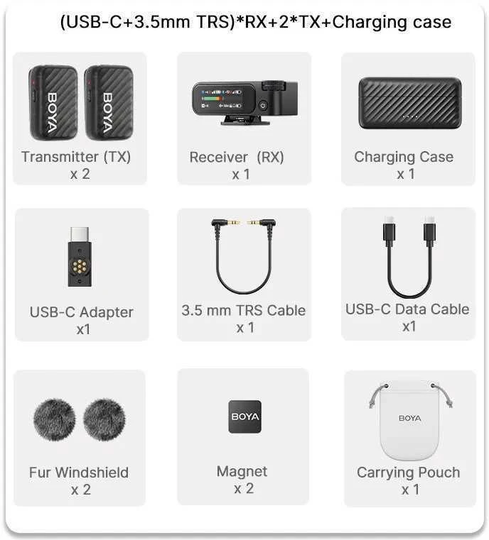 BOYA BOYAMIC 2-02 belaidžiai mikrofonai 2.4 GHz USB-C - Juodas