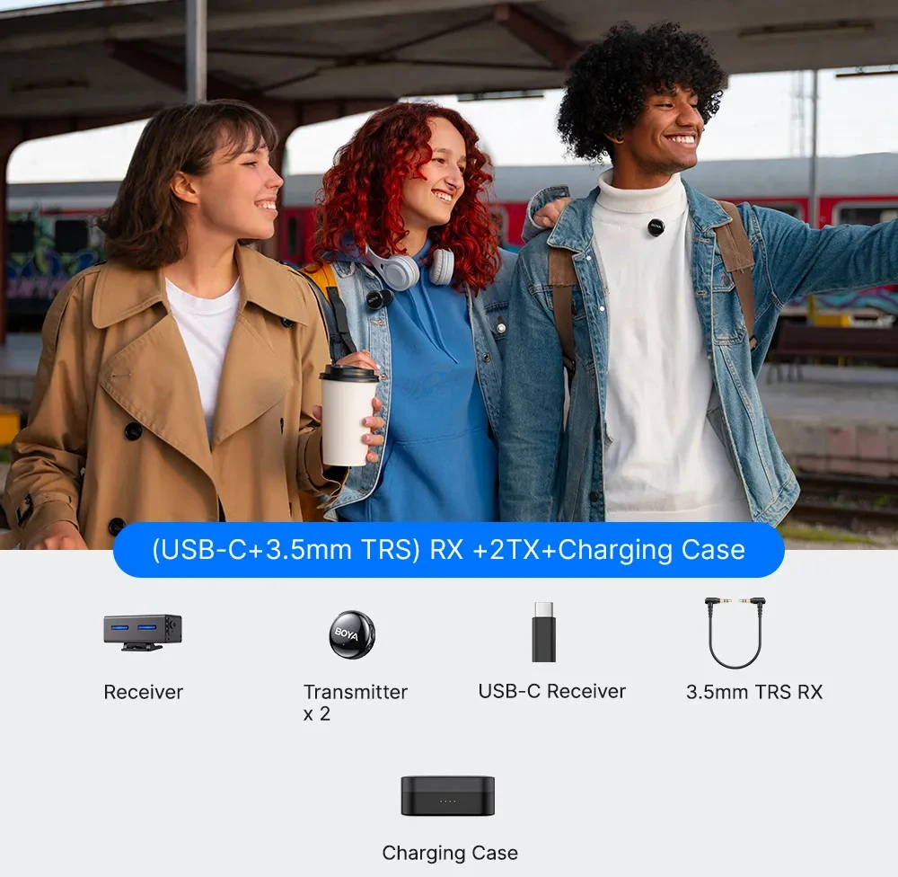 BOYA BOYALINK 3-02 belaidžiai mikrofonai 2.4GHz USB-C - Juodas