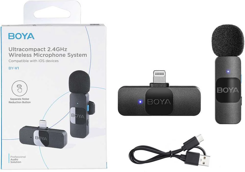 „Boya Ultra Compact“ belaidis mikrofonas BY-V1, skirtas „iOS“.