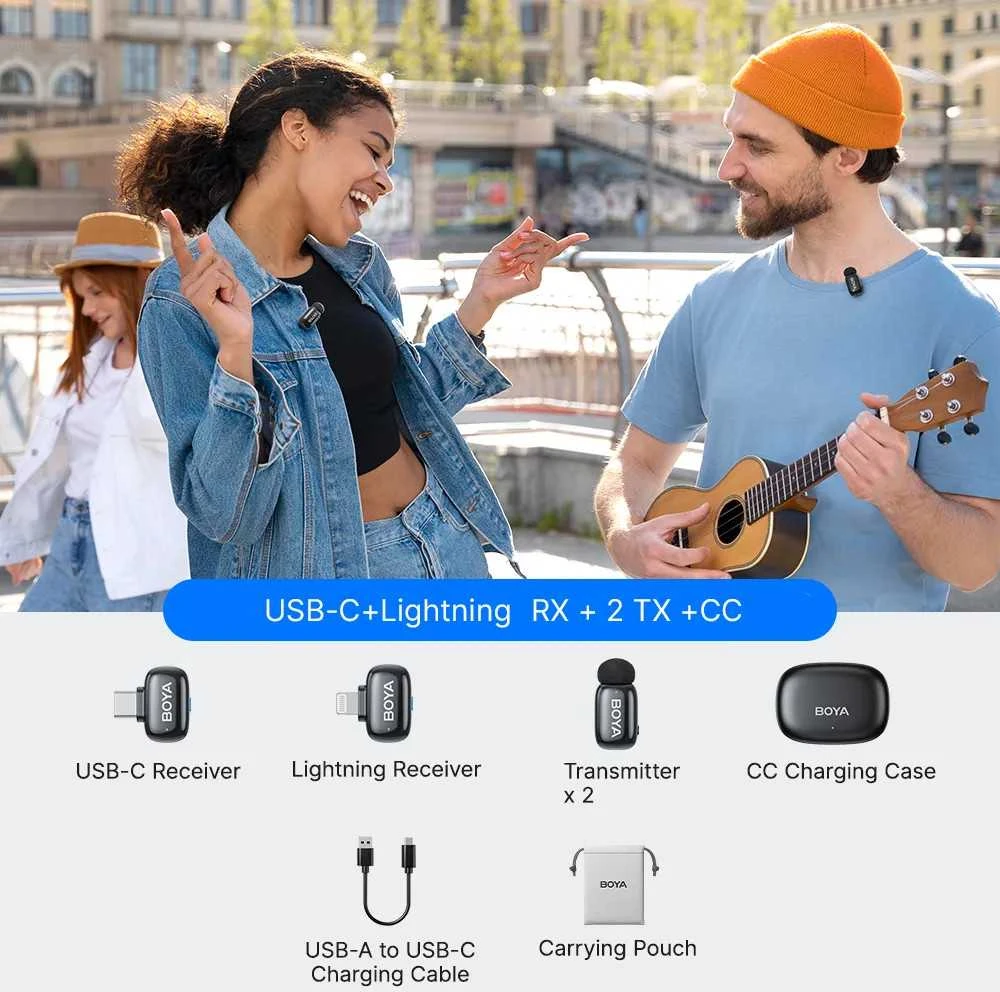 Mikrofony BOYA mini 2-01 belaidės 2.4GHz USB-C - juoda