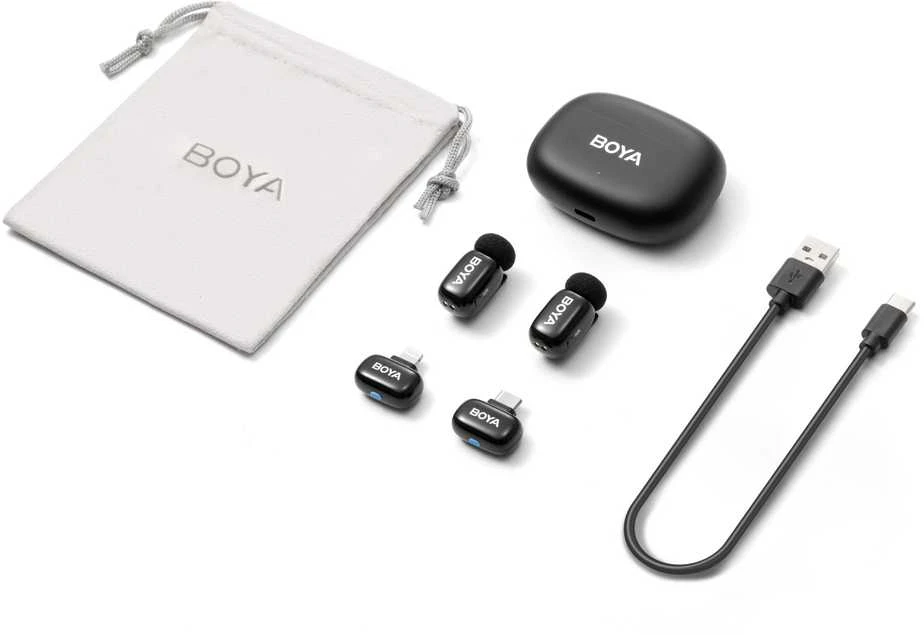 Mikrofony BOYA mini 2-01 belaidės 2.4GHz USB-C - juoda