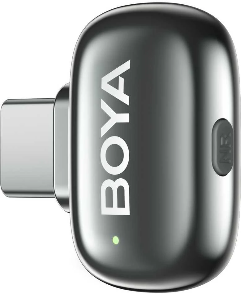 BOYA belaidis mikrofonas „Mini 2-01“ 2,4 GHz, su dirbtinio intelekto valdomu triukšmo slopinimu, 2 siųstuvais ir 2 imtuvais („Type-C“ ir „Lightning“), pilkos spalvos, ES