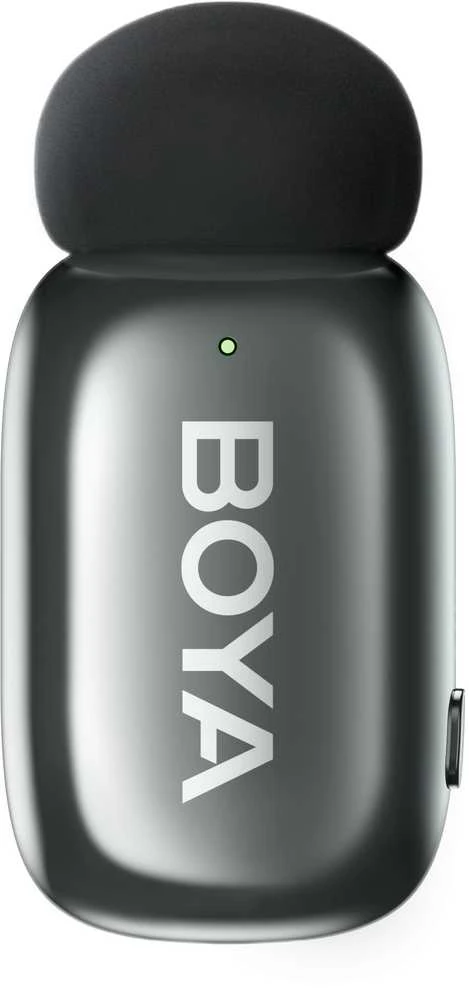 BOYA belaidis mikrofonas „Mini 2-02“ 2,4 GHz, su dirbtinio intelekto valdomu triukšmo slopinimu, 2 siųstuvais ir 1 imtuvu (C tipo), pilkos spalvos, ES