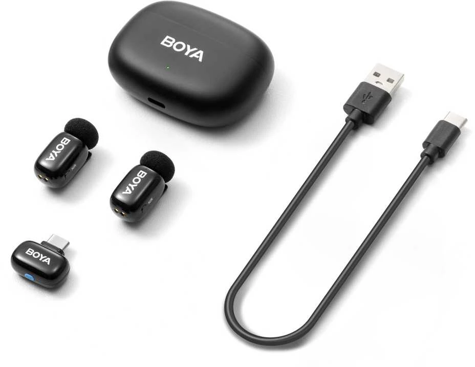 Mikrofony BOYA mini 2-02 belaidės 2.4GHz USB-C - juoda