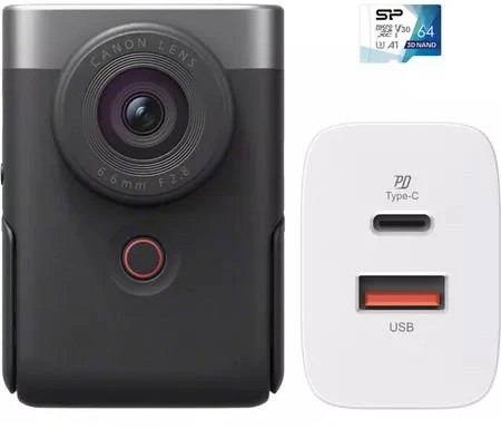 Canon | Vlogų rinkinys (SIP) | PowerShot V10 SL | Kompaktiška kamera | 20,9 MP | Optinis priartinimas 0x x | Skaitmeninis priartinimas 3x x | Ekrano įstrižainė 2" | Wi-Fi | Vaizdo įrašymas | Ličio jonų | Sidabrinis