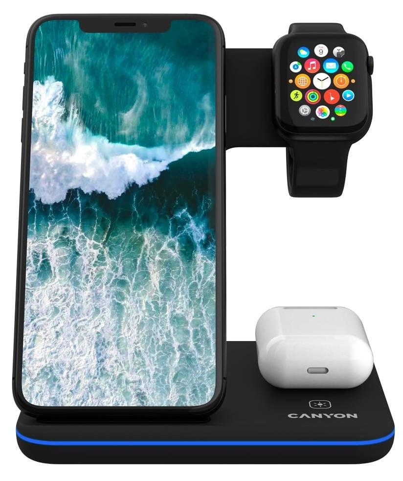 Universalus Belaidis įkroviklis Canyon 3in1 Wireless Charger WS-303, tinka  vienu metu įkrauti Apple Watch, iPhone ir Airpods | Varle.lt