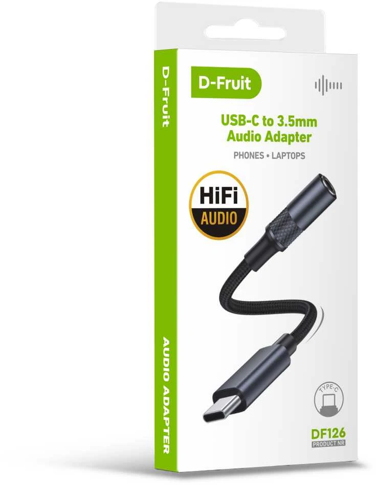 Laidas adapteris D-FRUIT DF126, USB-C - 3,5 mm, juodos sp.