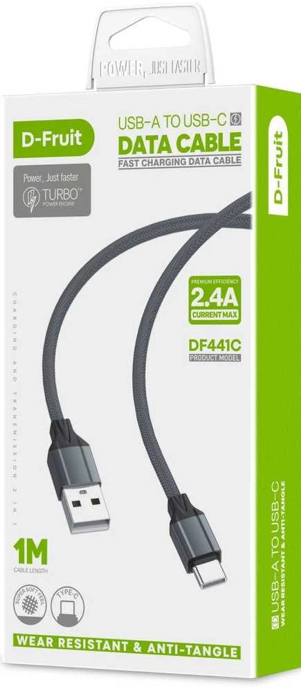 D-Fruit kabelis USB-A - USB-C 1m, pilkas (DF441C)
