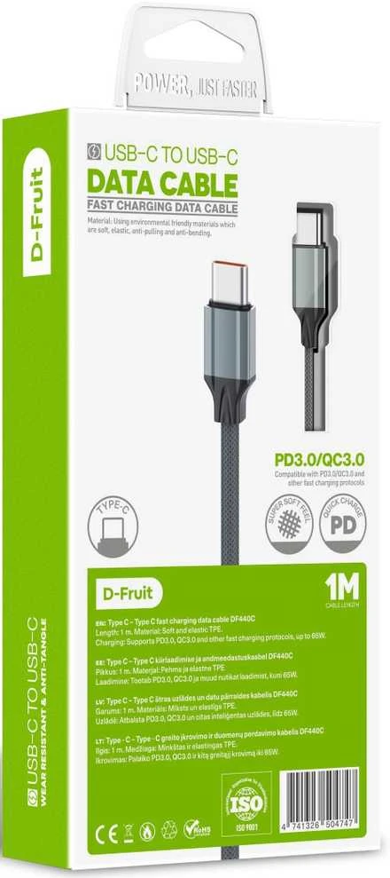 D-Fruit kabelis USB-C – USB-C 1m, pilkas (DF440C)