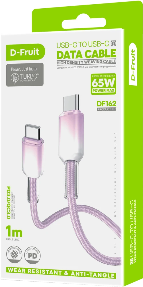 D-Fruit cable USB-C - USB-C DF162 1m, violet