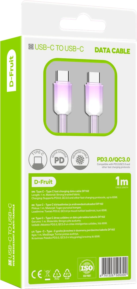 D-Fruit cable USB-C - USB-C DF162 1m, violet