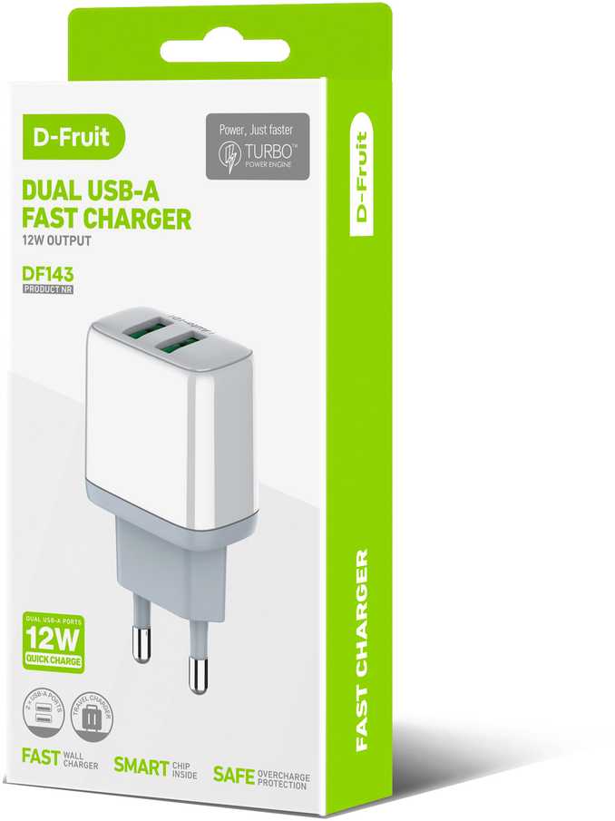 D-Fruit charger 12W 2xUSB-A DF143