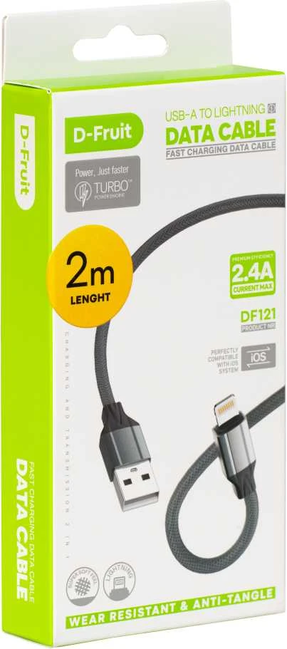 D-Fruit USB-A - Lightning kabelis DF121 2m, pilkas