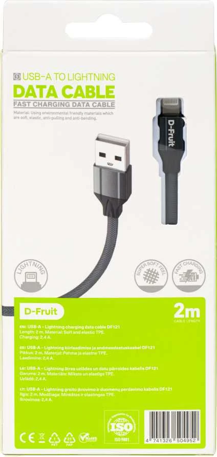D-Fruit USB-A - Lightning kabelis DF121 2m, pilkas