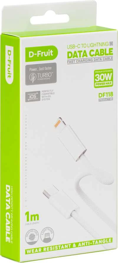D-Fruit USB-C - Lightning kabelis DF118 1m, baltas