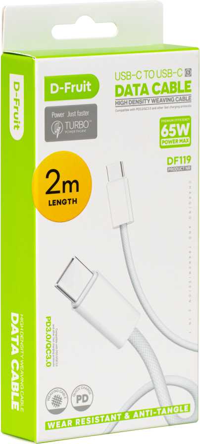 D-Fruit kabelis USB-C – USB-C 2m, baltas (DF119)