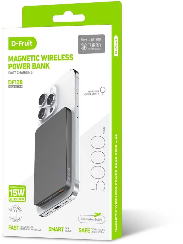 Išorinė Baterija - D-Fruit DF138 5 000 mAh Belaidė 15 W USB-C 20 W