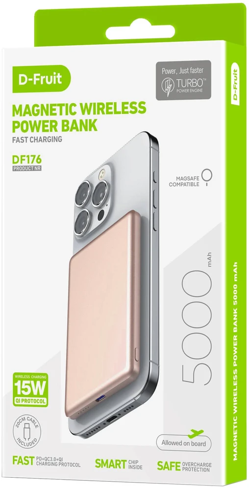 D-Fruit power bank 5000mAh Wireless DF176, pink