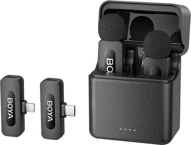 BOYA belaidis mikrofonas BY-V3 Combo 2.4GHz, su 2 siųstuvais ir 2 imtuvais (C tipo ir „Lightning“) Juodas EU