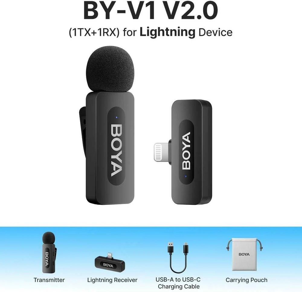 Mikrofonas BOYA BY-V1 V2.0 belaidis 2.4GHz - juoda