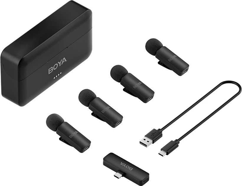 BOYA belaidis mikrofonas BY-V4 2.4GHz su 4 siųstuvais ir 1 imtuvu (C tipo) Juodas EU