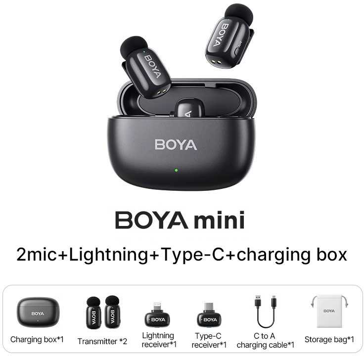„Boya“ belaidis mikrofonas „mini-12 Lightning“/USB-C, juodas | „Boya“