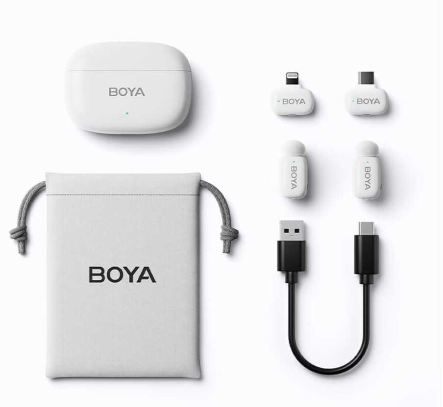 Boya | Mini-13 Ultracompact 2.4GHz Belaidės Mikrofonas System with lightning+USB-C | Baltas
