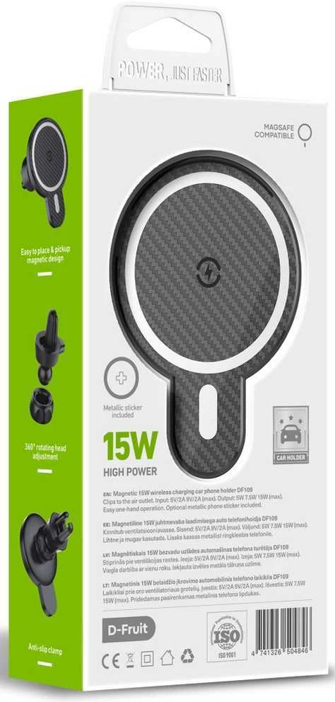 D-Fruit telefono laikiklis automobilyje + belaidis įkroviklis Magnetic 15W (DF109)