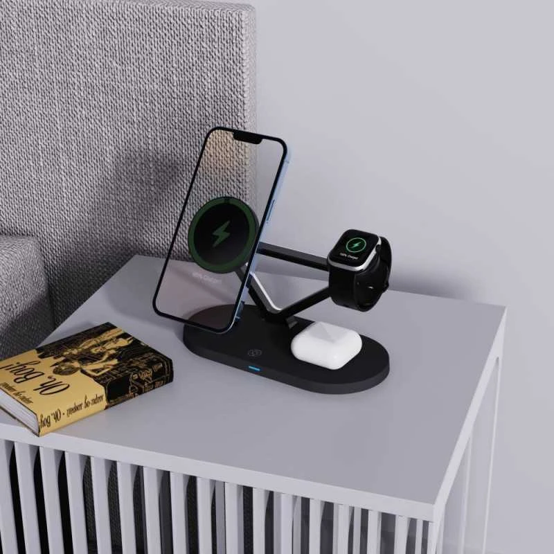 Tech-Protect QI15W-A41 3in1 belaidis įkroviklis su MagSafe for Apple Devices – juodos spalvos