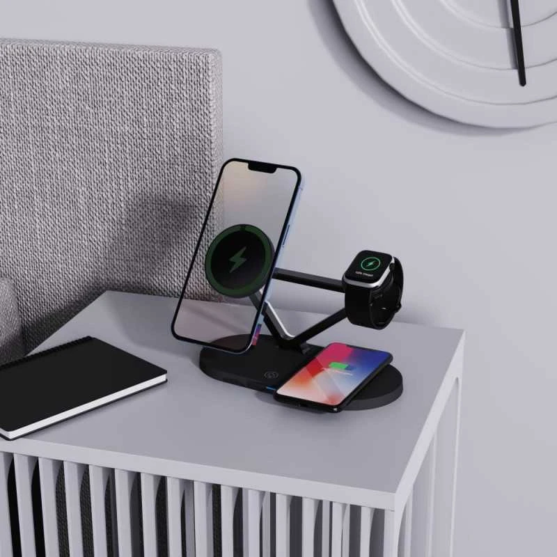 Tech-Protect QI15W-A41 3in1 belaidis įkroviklis su MagSafe for Apple Devices – juodos spalvos
