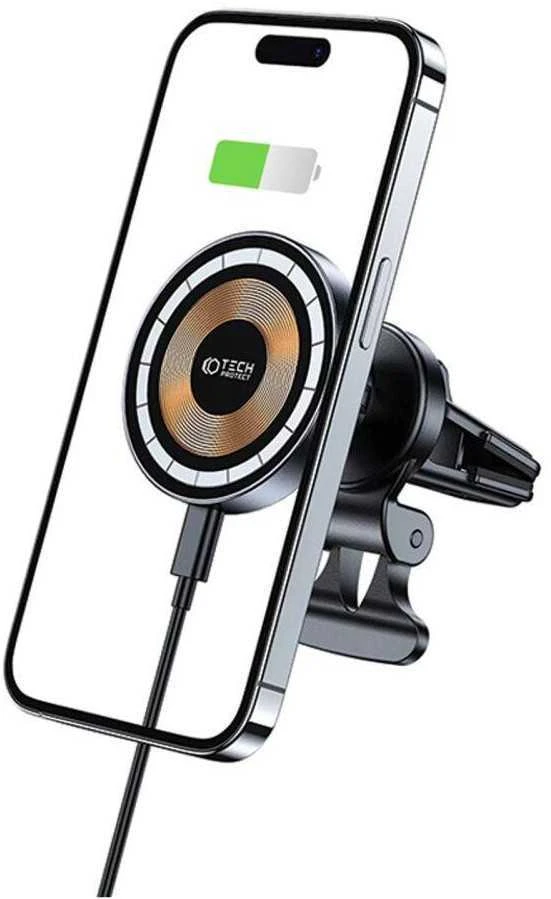 Belaidis automobilinis telefono įkroviklis 15W MagSafe Tech-Protect mm15W-V5 juodos spalvos
