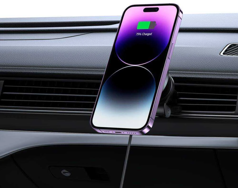 Belaidis automobilinis telefono įkroviklis 15W MagSafe Tech-Protect mm15W-V5 juodos spalvos