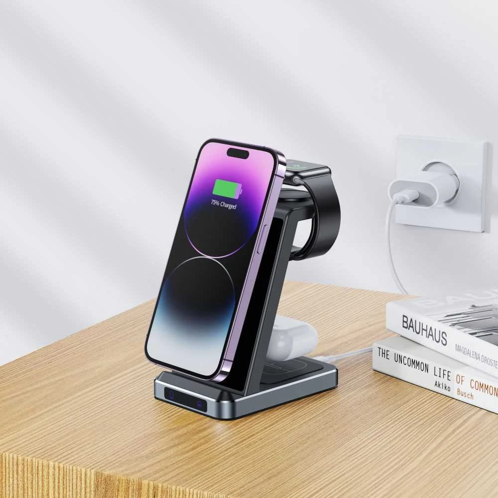 Belaidis įkroviklis 3in1 MagSafe Tech-Protect QI15W-A26 juodos spalvos