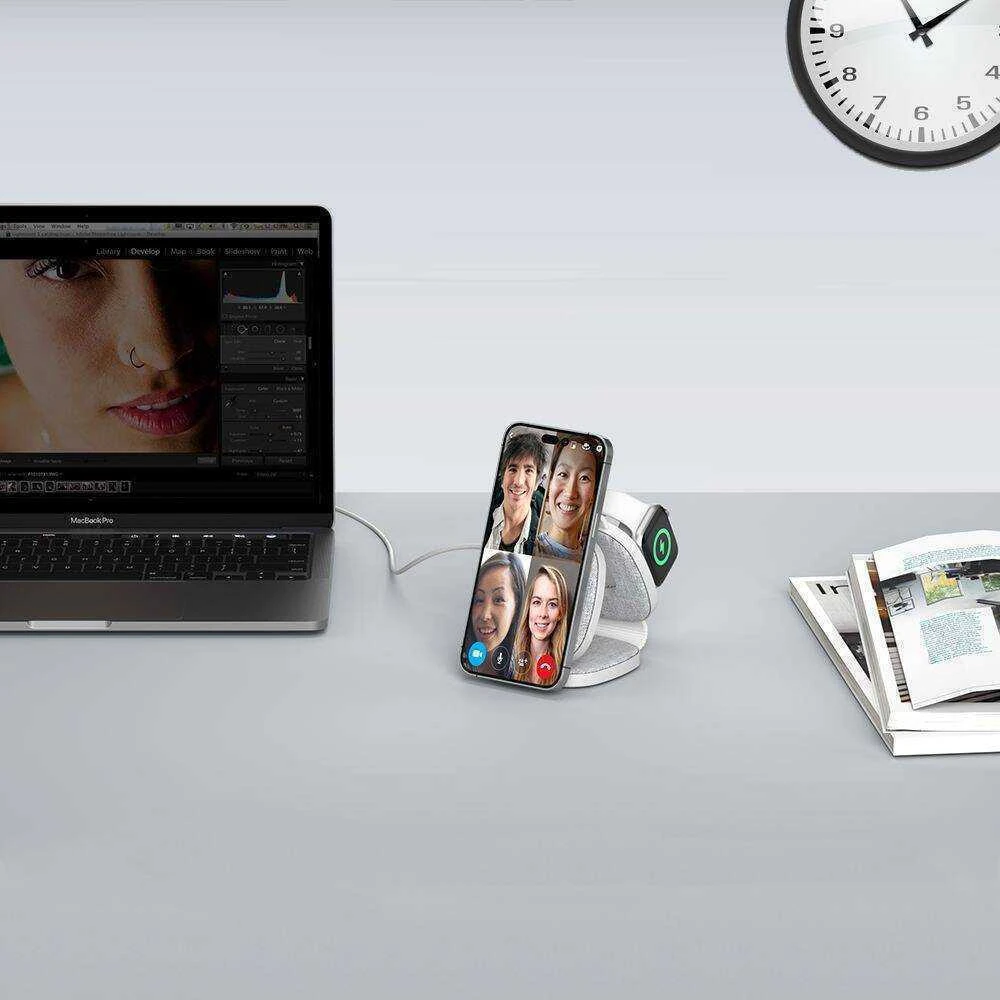 Belaidis magnetinis įkroviklis MagSafe 15W 3in1 iPhone + Apple Watch + AirPods Tech-Protect QI15W-A32 pilkos spalvos