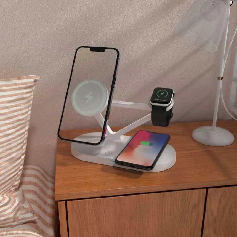 Tech-Protect QI15W-A41 3in1 belaidis įkroviklis su MagSafe for Apple Devices – baltos spalvos
