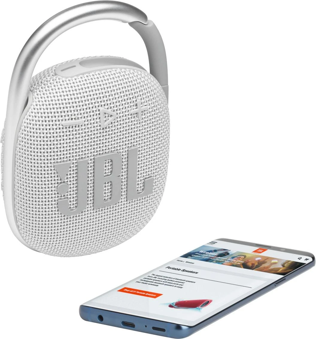 JBL Clip 4 nešiojama vandeniui atspari kolonėlė, Balta
