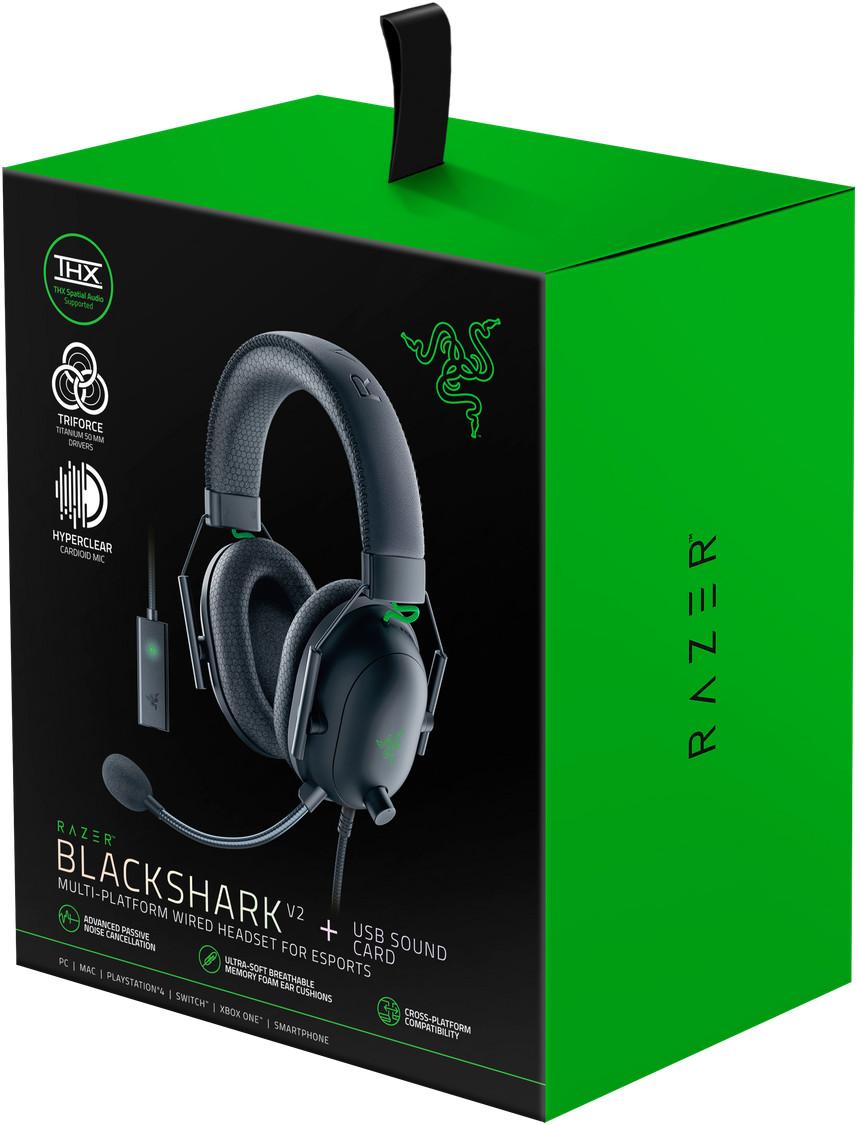Esports THX Spatial Audio Žaidimų Ausinės Razer BlackShark V2 + USB garso plokštė, Juodos