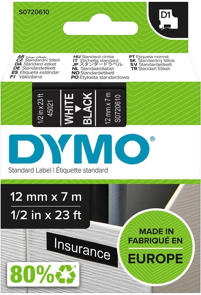 Juostelė DYMO D1 12mm x 7m, vinilinė, balta ant juodo / S0720610 45021