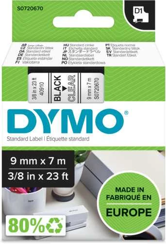 Juostelė DYMO D1 9mm x 7m, juoda ant permatomo / S0720670 40910